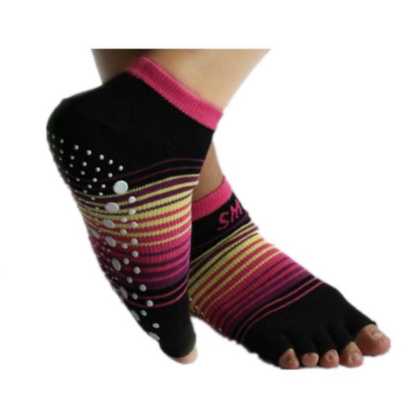 

1pc new women professional yoga socks non-slip women five finger toe socks athletic sport pilates massage s3, Black