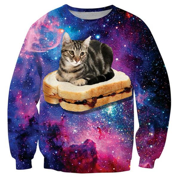 

новая мода cat sandwich galaxy space смешные 3d печати потеет мода одежда женщины мужчины толстовка повседневная пуловеры k61, Black