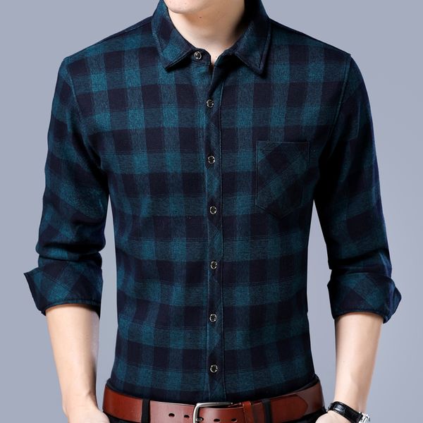 

2018 fashions casual slim fit thick autumn winter men shirt social streetwear clothes plaid shirts mens dress 66084, White;black