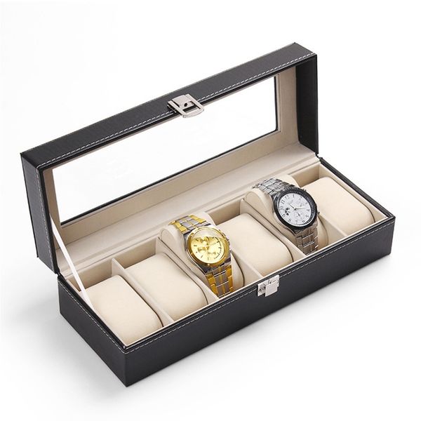 

fanala watch box 5 grids watch boxes case pu leather black watches organizer holder display storage luxury jewelry gift box, Black;blue