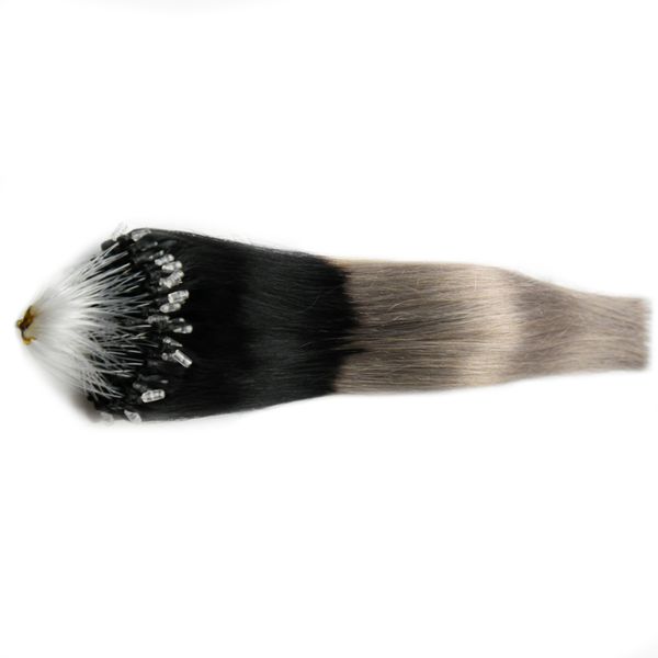 Brasilianisches glattes Remy-Haar, Ombre-Schleife, Mikroring, Echthaarverlängerungen, Bündel, Mikroperlenhaar, 25,4–66 cm, natürliche Farben