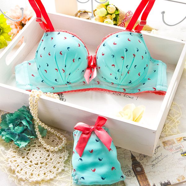 

mishitina adjustable bra beauty back new cute little dolphin print gathered underwear bra set, Red;black