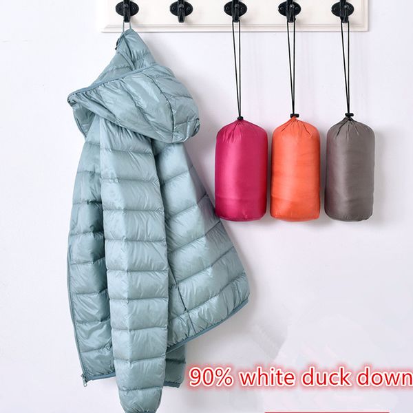 Inverno novo mulheres de pato branco para baixo acolchoados com capuz manga longa curta de moda fina para baixo casaco Casacos jaqueta parka Plus Size S-7XL