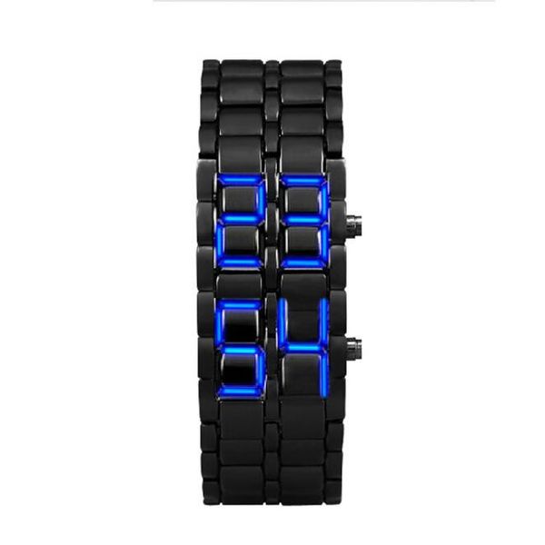 

2x lava style iron samurai black bracelet led japanese inspired watch red / blue # 08917, Slivery;brown