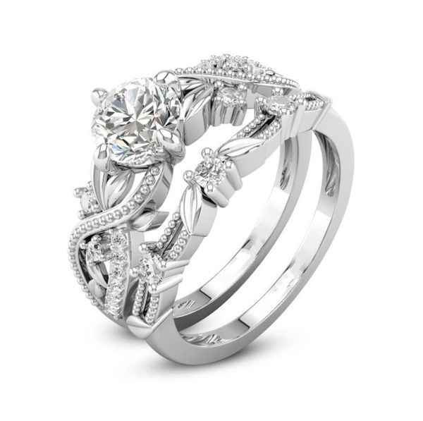 Nuove donne gioielli di moda vendita calda all'ingrosso sterling argento taglio rotondo topazio bianco popolare anello nuziale con diamante cz set regalo