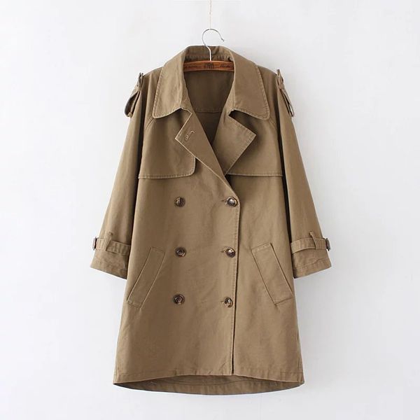 

women petite classic cotton trench coat double-breasted trench, Tan;black