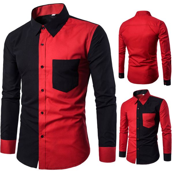 

sunpatchwork black red men business british style shirt selling cool boy handsome fashion casual shirt blouse 3l&50, White;black