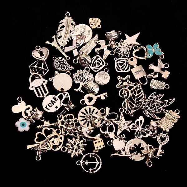 

36pcs/lot mixed rose gold color metal floating charms handmade diy european charm for bracelets & pendants jewelry making f2996, Silver