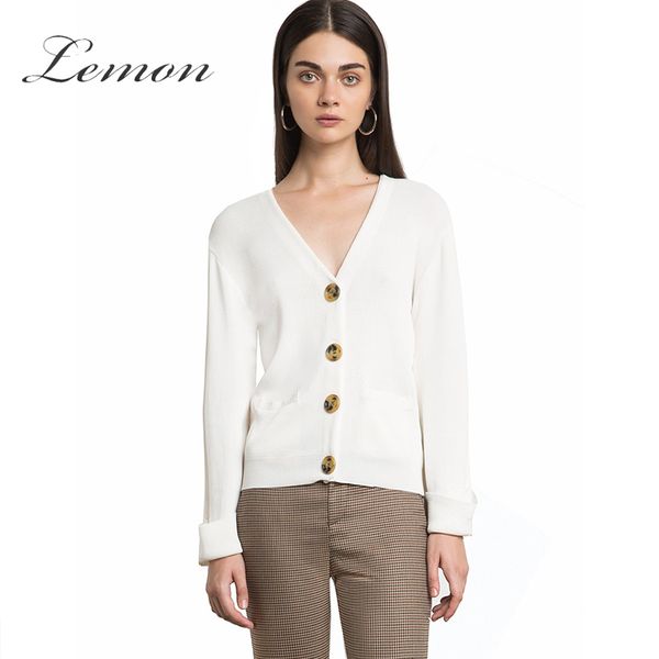 

lemon women casual v-neck black single-breasted long sleeve cardigan solid brief 2018 new arrival autumn for lady, White;black