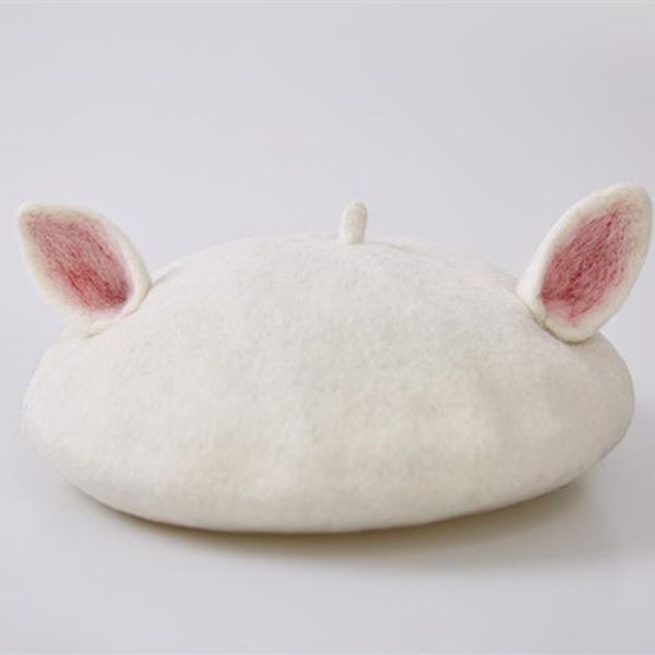 

original autumn and winter pattern ma'am manual wool blanketry the white cat acting cute painter hat thick and solid stand, Blue;gray