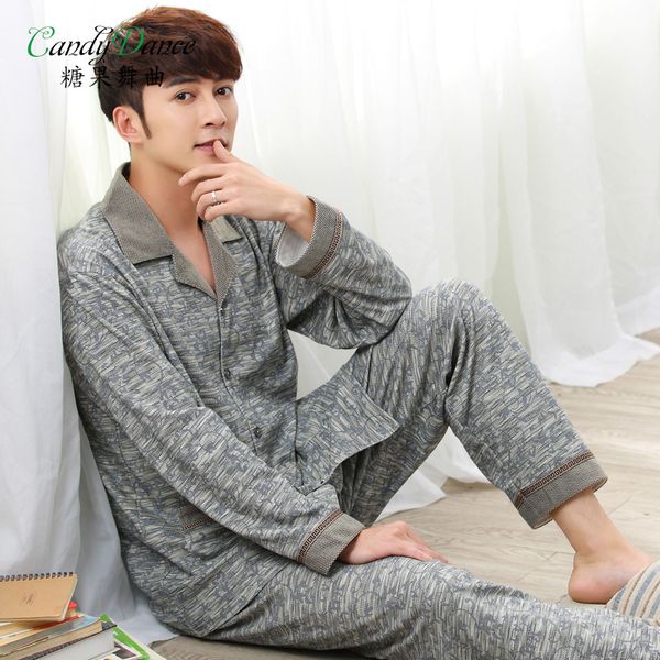 

spring and autumn knitted 100% male cotton casual plus size sleep set quinquagenarian cardigan 100% cotton lounge, Black;brown