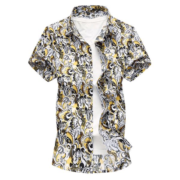 

7xl plus size short sleeve beach shirt for men summer male casual thin print college baggy dress shirt for male coon shirts, White;black