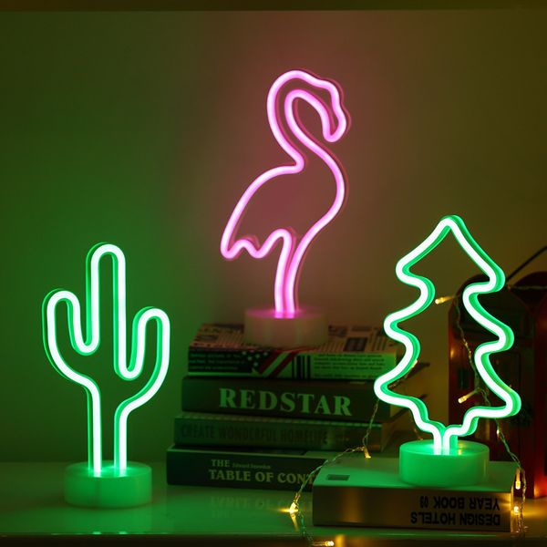 2019 Led Neon Night Light Flamingo Cactus Moon Star Heart 3d Marquee Table Lamp For Home Festival Baby Room Decor Desk Kid Gifts From