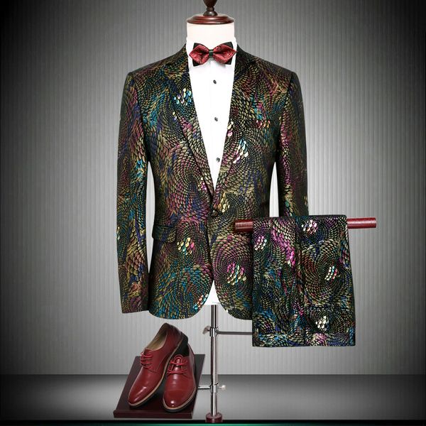 

suits man 2018 slim fit mens colors floral print suit wedding tuxedo suits for men tuxedo jacket party prom wear m- 4xl 86790, White;black