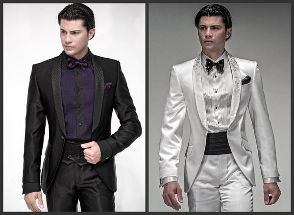 

design black/whit 2 piece suit men wedding tuxdos fashion groom tuxedos men business dinner prom blazer(jacket+pants+tie+girdle) 1286, Black;gray