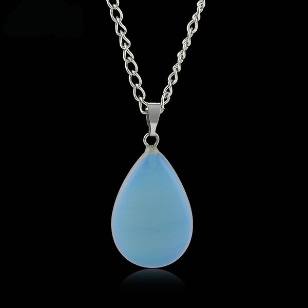 

quartz crystal gem natural stone chakra point healing water drop pendant necklace for women, Silver