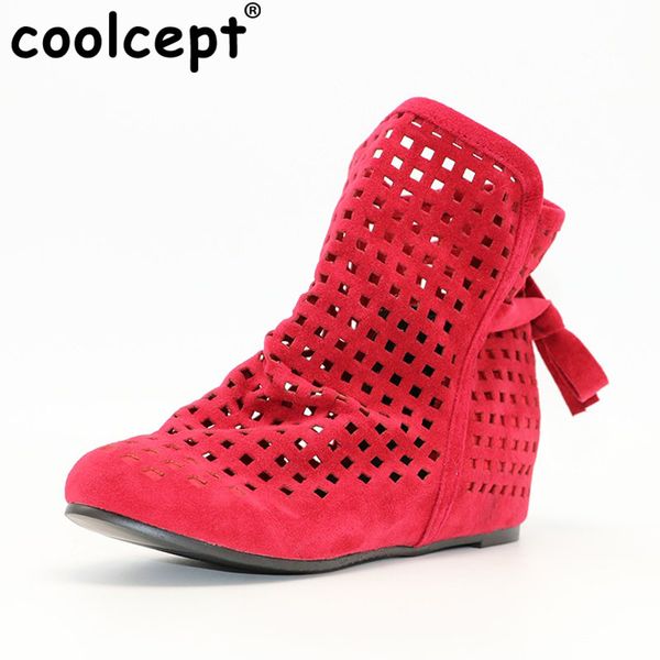 

coolcept women boots big size 34-43 cutout flat round toe low hidden wedges women's summer ankle boots zapatos fashion cute hot, Black