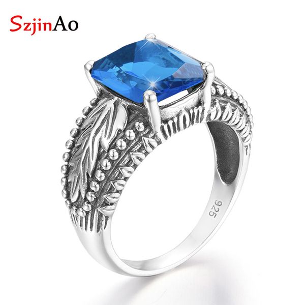 

szjinao handmade square solid 925 sterling silver rings for women november birthstone crystal z ring fashion fine jewelry, Golden;silver