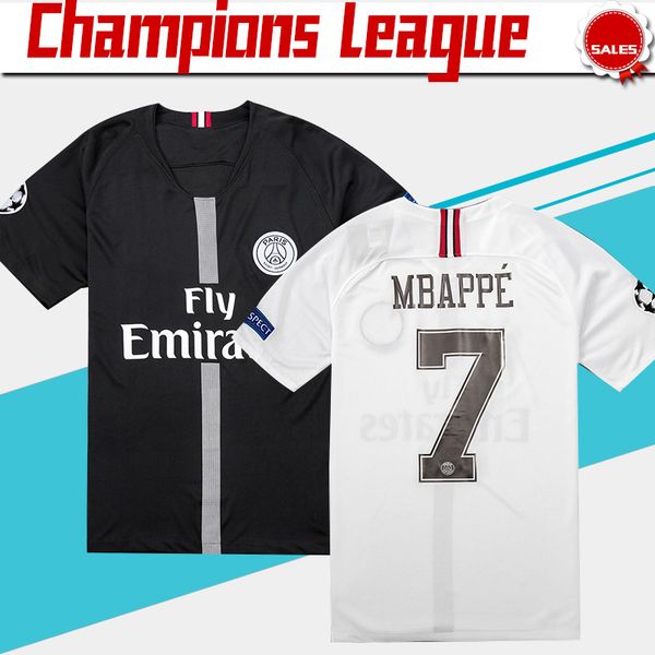 

New logo p g champion league occer jer ey 18 19 10 neymar jr 7 mbappe white occer hirt 2019 black p g football uniform ize 4xl