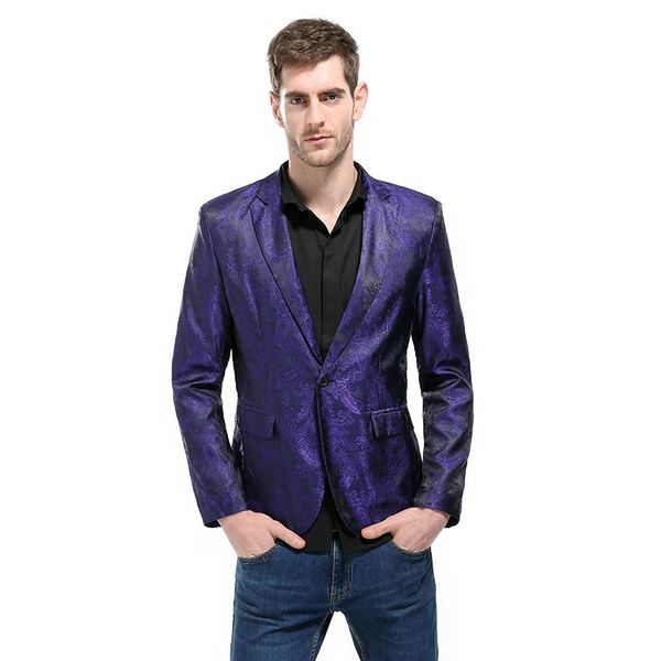 

2017 new blazer purple pattern men floral wedding suit jacket stylish costumes stage wear singer mens blazers designs z30, White;black