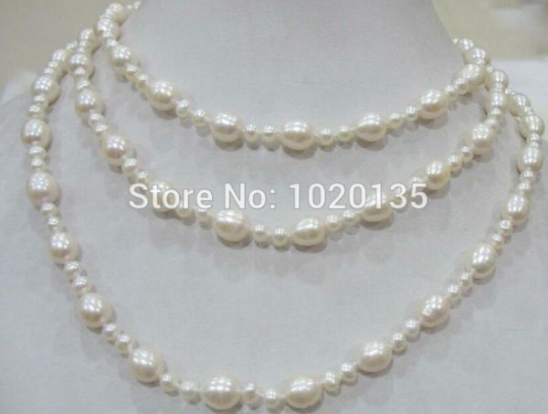 collana di perle d'acqua dolce riso bianco e perline rotonde FPPJ naturali da 8-10 mm da 45 pollici