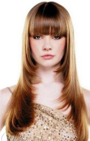 

pretty long layered straight wigs synthetic hair capless 20 inches, Black;brown