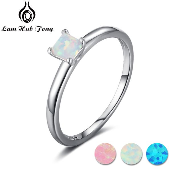 

fine jewelry simple 925 sterling silver engagement rings for women small square white opal ring anniversary gift (lam hub fong, Golden;silver