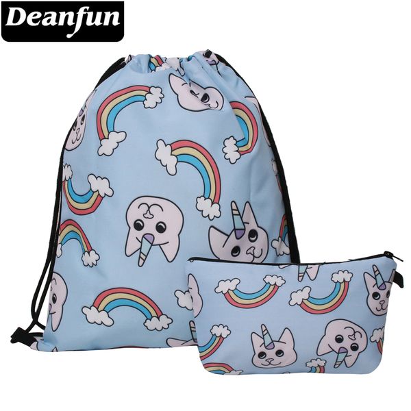 

deanfun 2pcs drawstring bag set 3d printed unicorn rainbow girls schoolbags 032