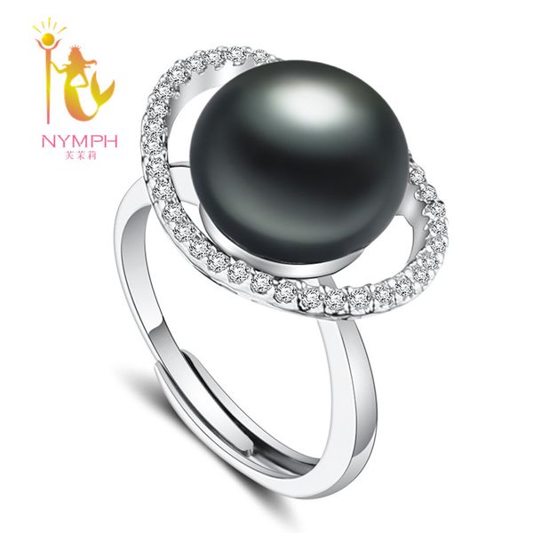 

nymph]black pearl ring real freshwater pearl jewlery 10-11mm big adjustable rings fine brands wedding party gift box[j210, Golden;silver
