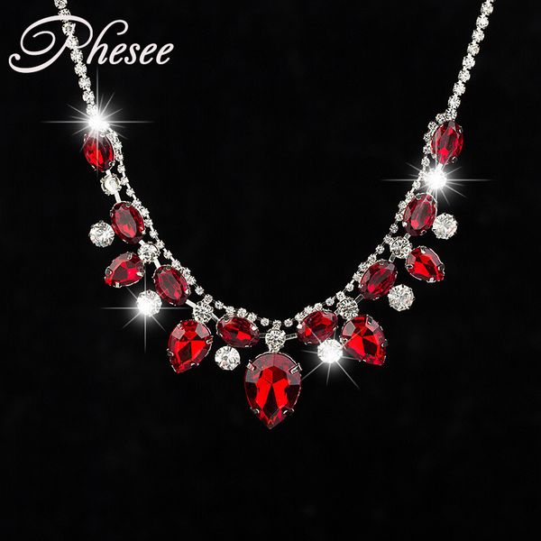 

whole salephesee fashion luxurious water drop red crystal choker necklace collar necklaces statement jewelry bijoux for women, Golden;silver