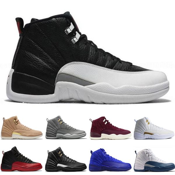 

12 12s men basketball shoes wheat dark grey bordeaux flu game the master taxi playoffs french blue barons gym red trainers sports sneakers, White;red