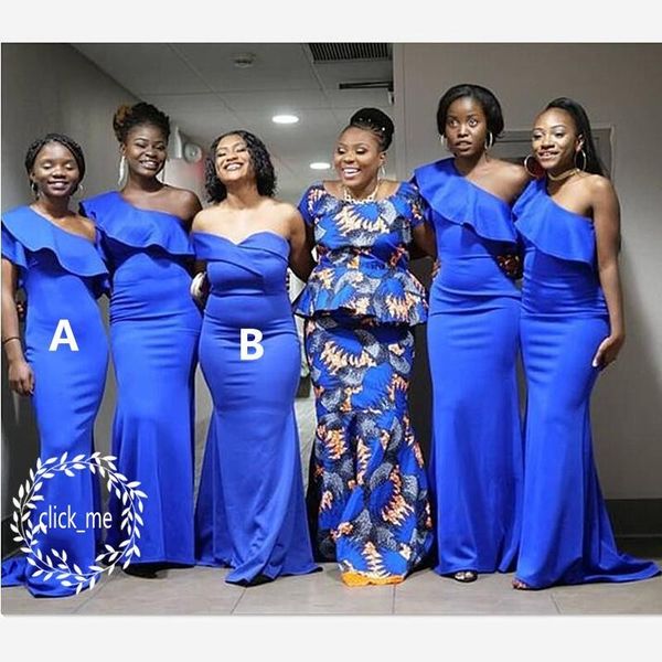 

blue plus size bridesmaid dresses mermaid one shoulder sweetheart maid of honor dress african women wear formal cocktail party gowns, White;pink