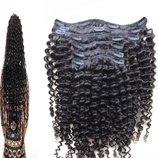 Kinky Curly 8 peças / conjunto de clipe em extensões de cabelo humano Brazilian Remy Hair 100 Gram clipe em extensões de cabelo brasileiro