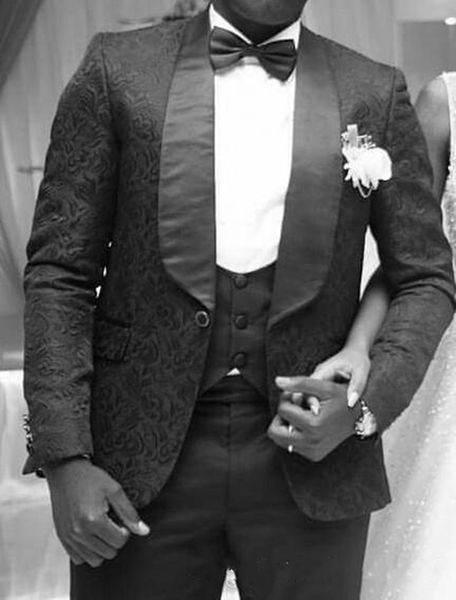 

one button black paisley groom tuxedos shawl lapel groomsmen man suits mens wedding suits(jacket+pants+vest+tie) 379, Black;gray