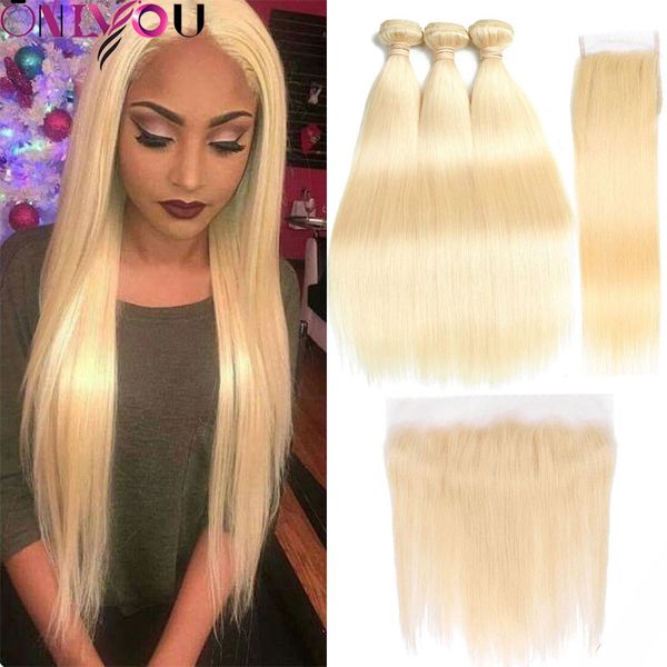 

OnlyouhairÂ® 613 blonde traight body wave human hair 3 bundle with frontal clo ure brazilian virgin remy hair exten ion vendor whole al
