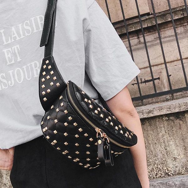 

street women girls rivet waist packs chest bags ladies fanny belt shoulder crossbody handbags teen pu leather travel pouch totz0