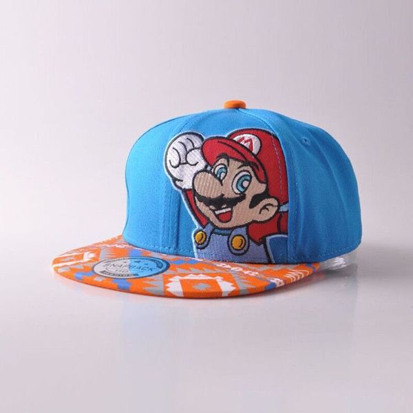 

100% cotton super mario bros mario snapback baseball suit for 4--9 years kids hip hop cap casual lovely sun hats girls boys cap, Blue;gray