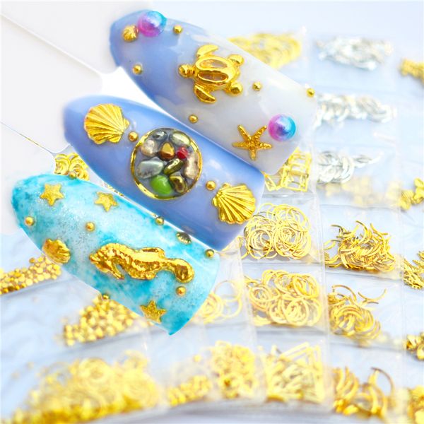 

ywk 1 pack gold silver mixed hollow metal frame 3d nail art decorations ocean seashell metallic diy manicure accessories, Silver;gold