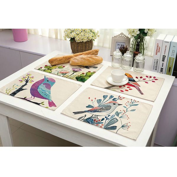 

42x32cm table napkins beautiful bird printed linen dinner table napkins coffee towel restaurant decoration & accessories