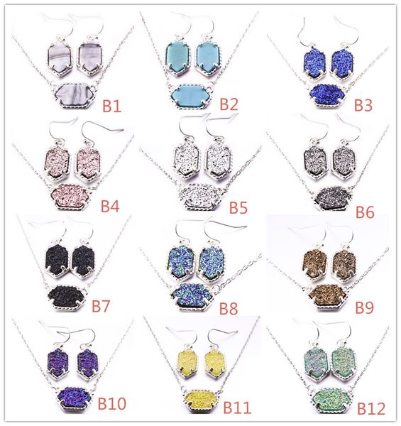 

ожерелье друзового 15colors с серьги бренд золото посеребренные милый quartze овальный агат ожерелье серьги, Silver