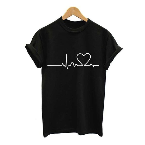 

summer t shirt heartbeat love printed women t-shirts casual summer cotton short sleeve short sleeve t shirt women sweety plus size, White