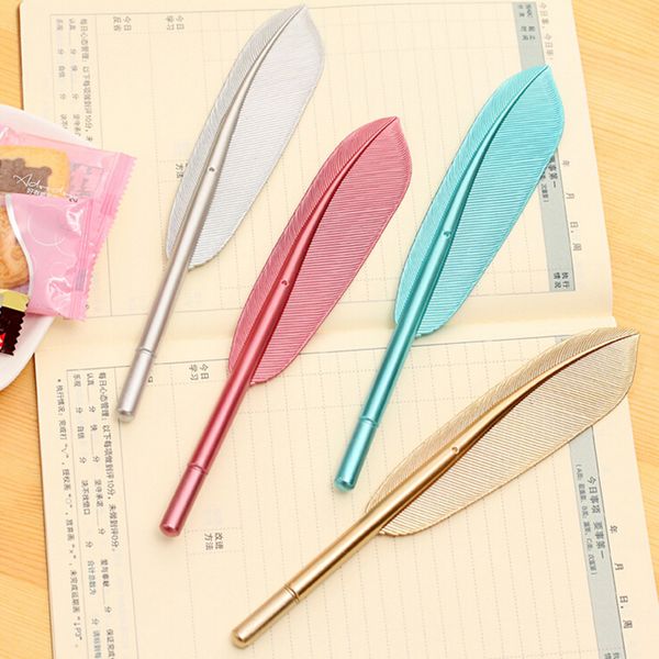 

5pcs/set lovely korean style stationery novelty feather gel pens for writing black signature pen school office supplies 0.38mm