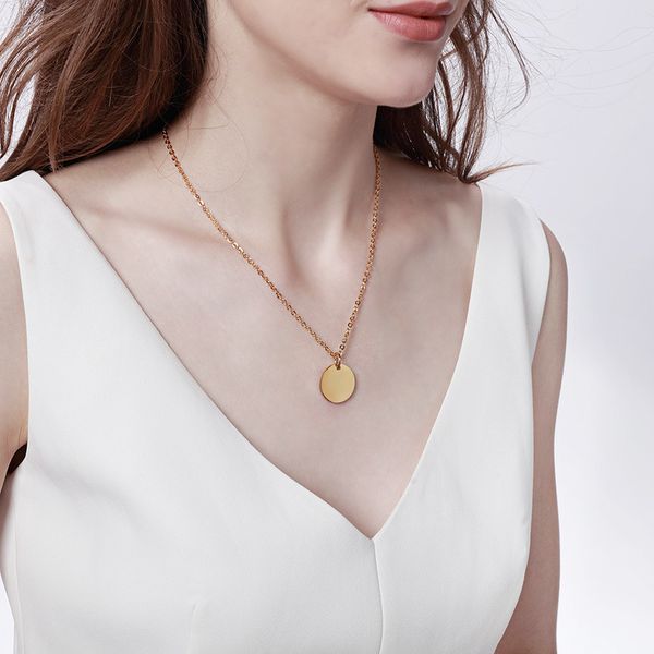 

hand coin pendant women necklace smalll round circle chocker clavicle stainless steel gold silver rose gold color female collier