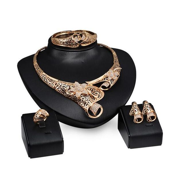 

vintage gold dubai wedding jewelry sets african beads statement chocker necklace earrings bracelet ring sets women accessories, Slivery;golden
