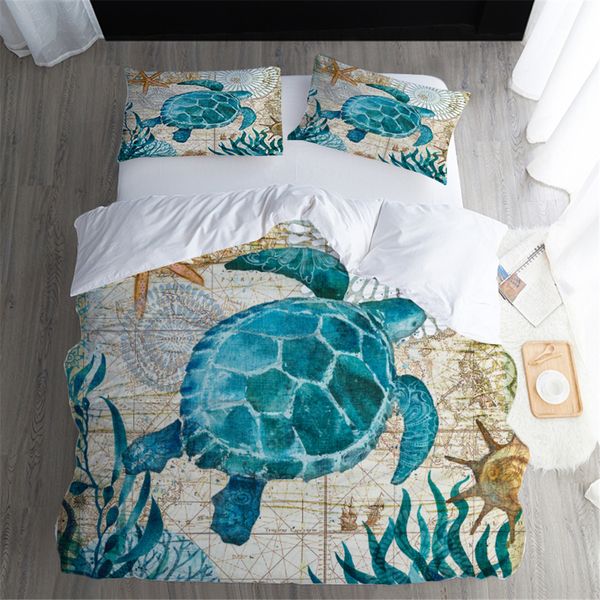 

2018 new turtle life by pixie cold art bedding set bohemian duvet cover set turtles bedclothes 3pcs tortoise home textiles