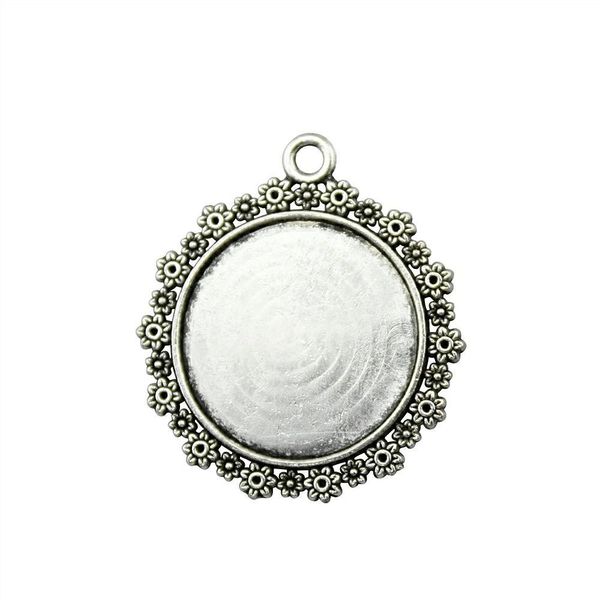 

15 pieces cabochon cameo base tray bezel blank jewelry accessories flower surround single side inner size 20mm round cameos and cabochons, Slivery;crystal