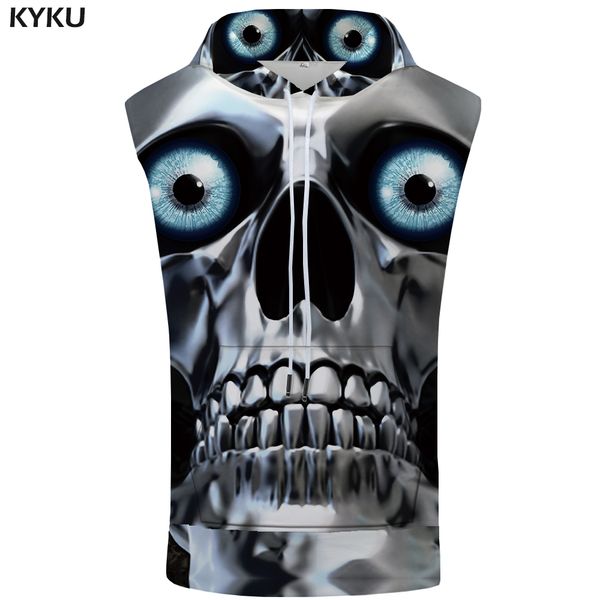 

kyku skull hooded tank black sweatshirt gothic shirt eye shirts fitness stringer mens clothing casual 3d print rock, White;black