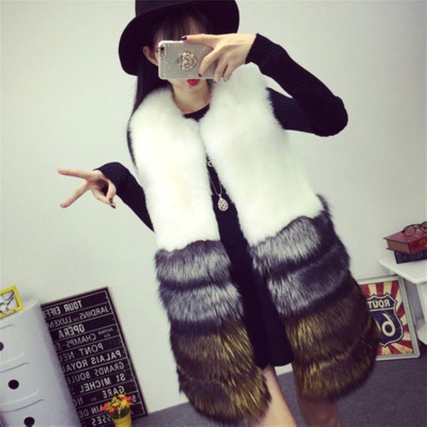

long fake fur vest women fake fur gilet coats jacket fluffy coat teddy f0395 sleeveless s-3xl, Black