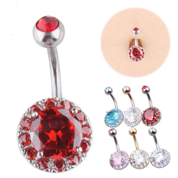 

Sexy Double Roudn Crystal AAA Zircon Navel Belly Ring Bar Steel Rhinestone Body Piercing Jewelry Gift 6 Color G93L