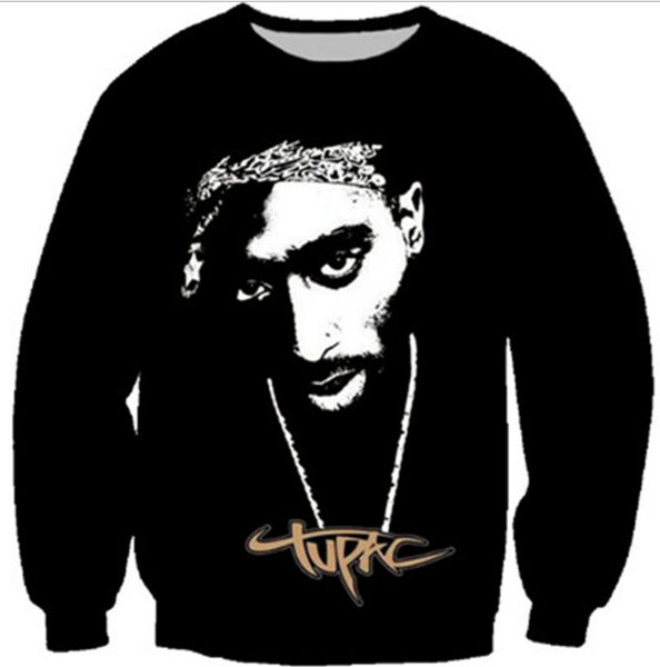 

новые моды для женщин / мужчин прохладный рэппер тупак 2pac harauku стиль смешные 3d печатные толстовки с круглым вырезом толстовки k41, Black